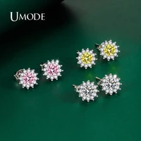 umode fashion stud earrings sun flower cubic zirconia cupronickel silver needle for women earring free drop shipping ue0800
