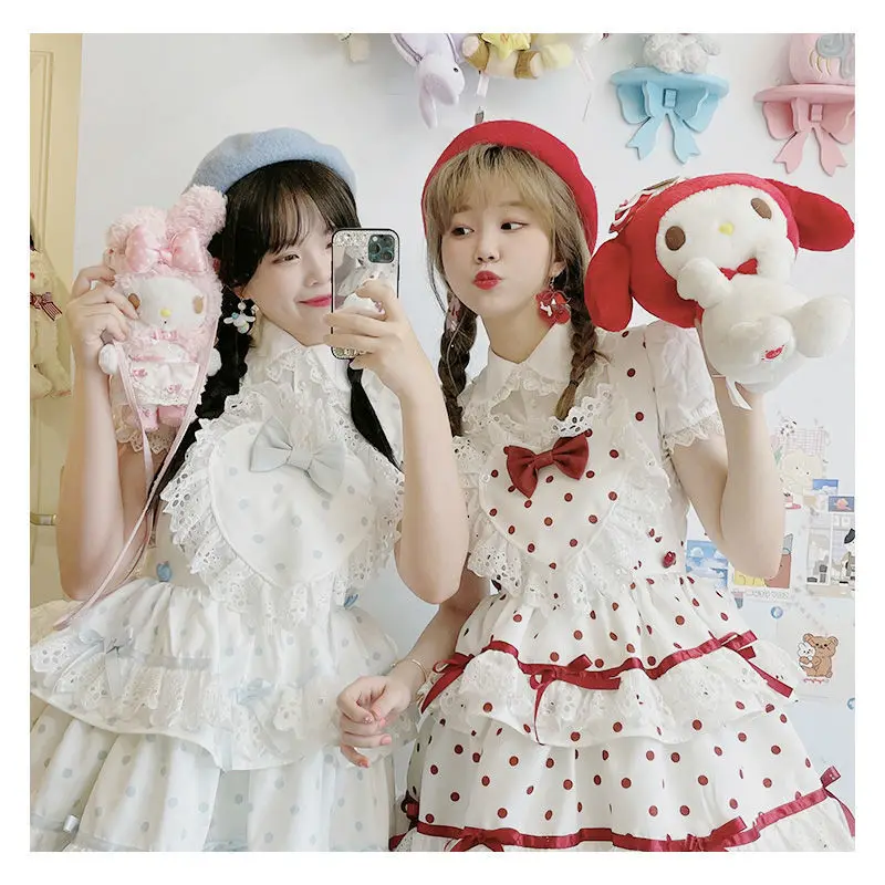 

Summer Lolita JSK Dress Sweet Lolita Strap Dresses Lolita Cute Sweet Love Polka Dot Soft Girl Soft High Waist Ruffle Dress