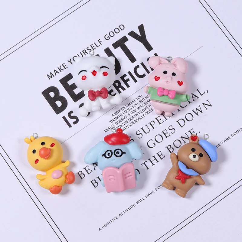 

Милые Подвески в виде животных из смолы с плоской задней стороной, подвеска в виде котенка, утки, собаки, аксессуары для изготовления ювелирных изделий своими руками