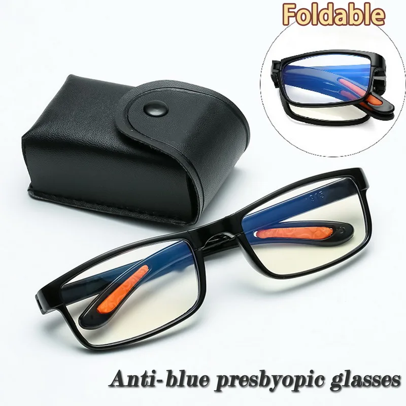 

Новые складные очки для чтения с защитой от синего света, мужские и женские портативные очки, очки Tr с диоптриями от + 1,0 до + 4,0 с футляром
