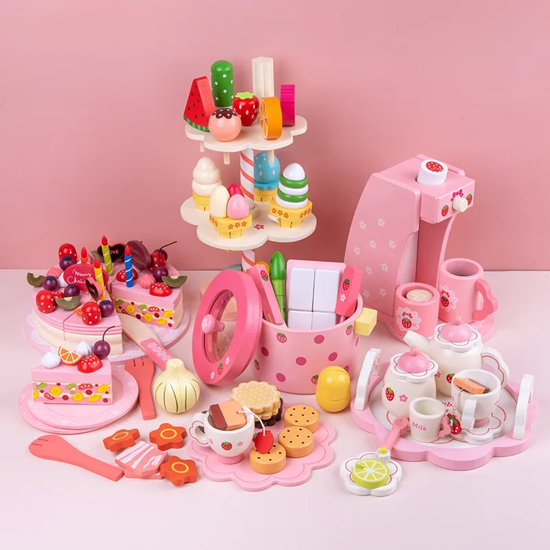 

Toys Stand Cream Kit Kids Simulation Tea Ice Educational Food Play Set Strawberry Kitchen Gift Pretend Wooden Afternoon Cooking