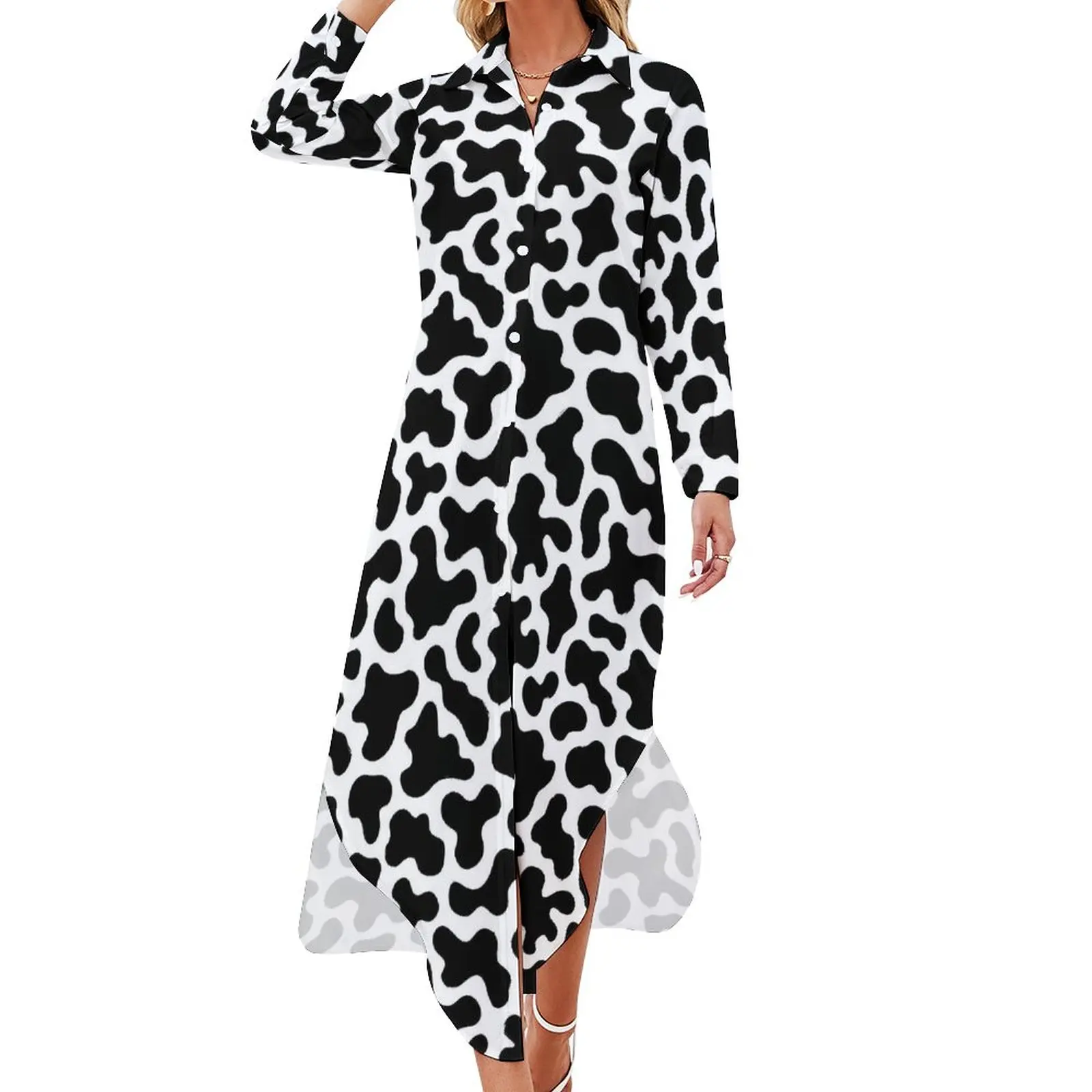 

Пятнистое далматинское шифоновое платье белые и черные Современные платья эстетическое Повседневное платье женское сексуальное графическое платье большого размера