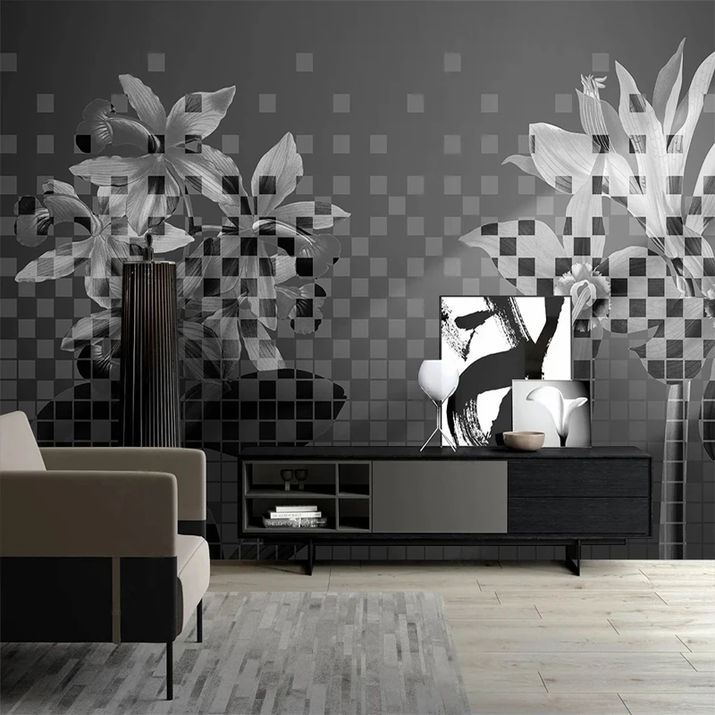 

Custom 3D Murals Creative Art Mosaic Flowers Grey Wallpaper for Bedroom Living Room TV Sofa Background Wall Home Decor Non-woven
