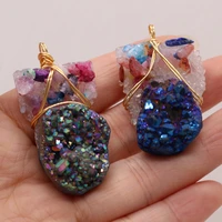 natural stone irregular wound gold wire black blue pendant for jewelry making diy necklace earring accessories charms gift party