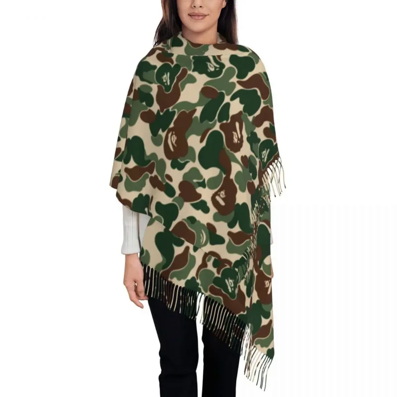 

Ladies Large Green Camouflage Scarves Women Winter Fall Thick Warm Tassel Shawl Wrap Camo Design Pattern Scarf