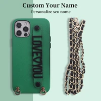 custom name logo gold letters pebble leather adjustable lanyard phone case for iphone 11 12 13pro max phone personalized cover