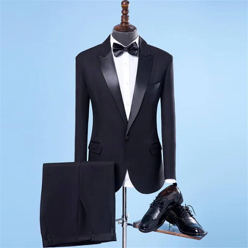 Singer star style stage black clothing for men suit set with pants 2020 new mens wedding suits costume groom formal dress tie