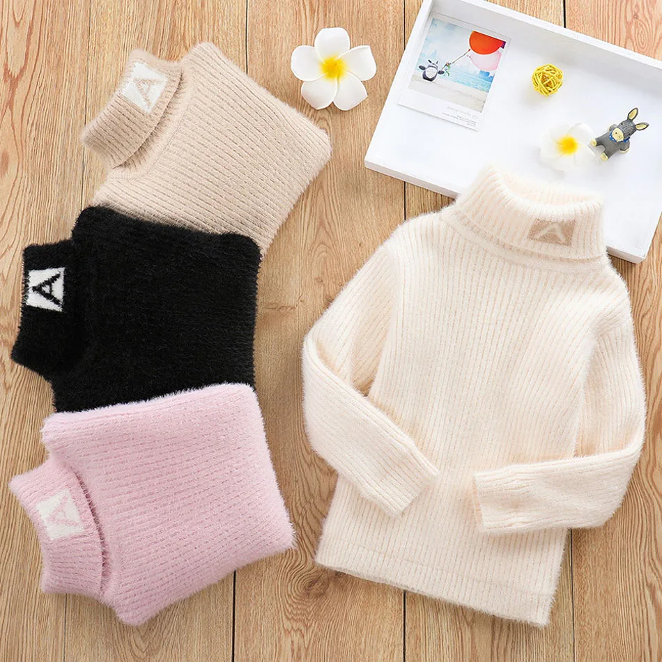

Baby Sweaters Kids Pullover Turtleneck Clothes Girls Warm Tops Children White Black Pink Autumn Winter Jersey 2022 Rib Knitwear