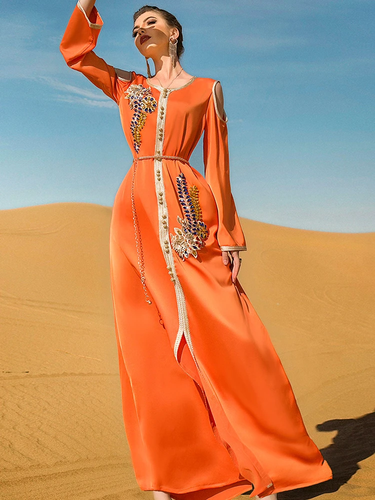 

Ramadan Eid Mubarak Evening Dresses For Women Satin Abaya Dubai Saudi Turkey Islam Pakistan Muslim abaya Dress Kaftan Robe Femme