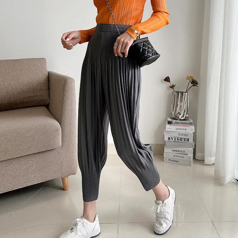 Miyake pleated harem pants women's spring and summer new fashion high waist thin loose nine points casual pants