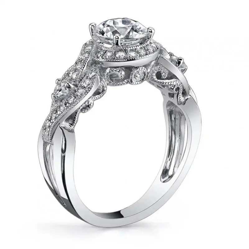 HOYON 18k white gold color retro 80 points diamond style ring women's oiran micro-encrusted stone carat wedding engagement ring