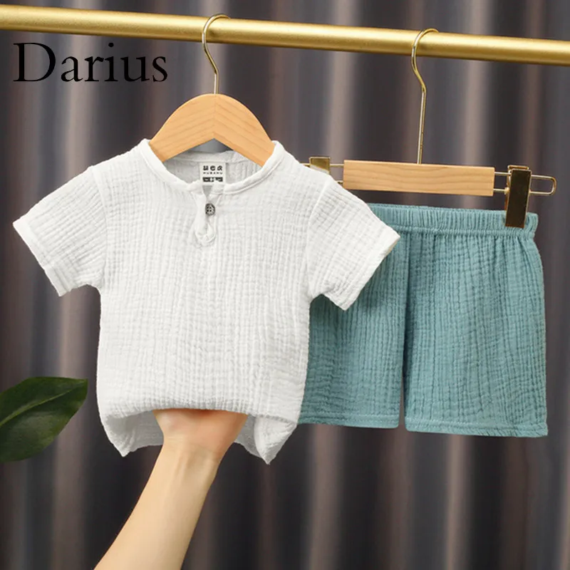 

0-5Y Baby Summer Sets Solid Cotton Linen T-shirts+Elasctic Shorts Kids Clothes Casual Clothing Sets for Children Outfit Set