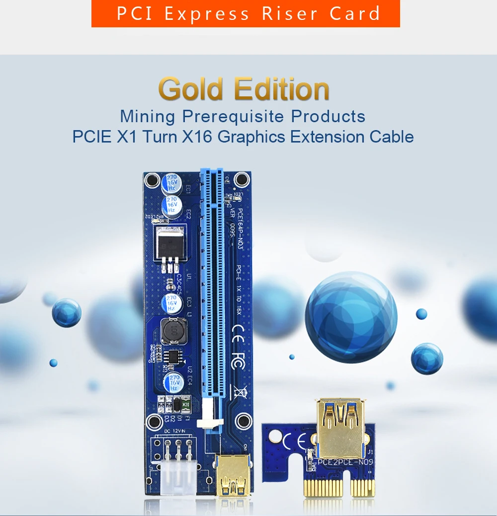 

Райзер-карта VER009S PCI-E, 1/2/3 шт., 1x16x60 см, USB 3,0, 6 контактов