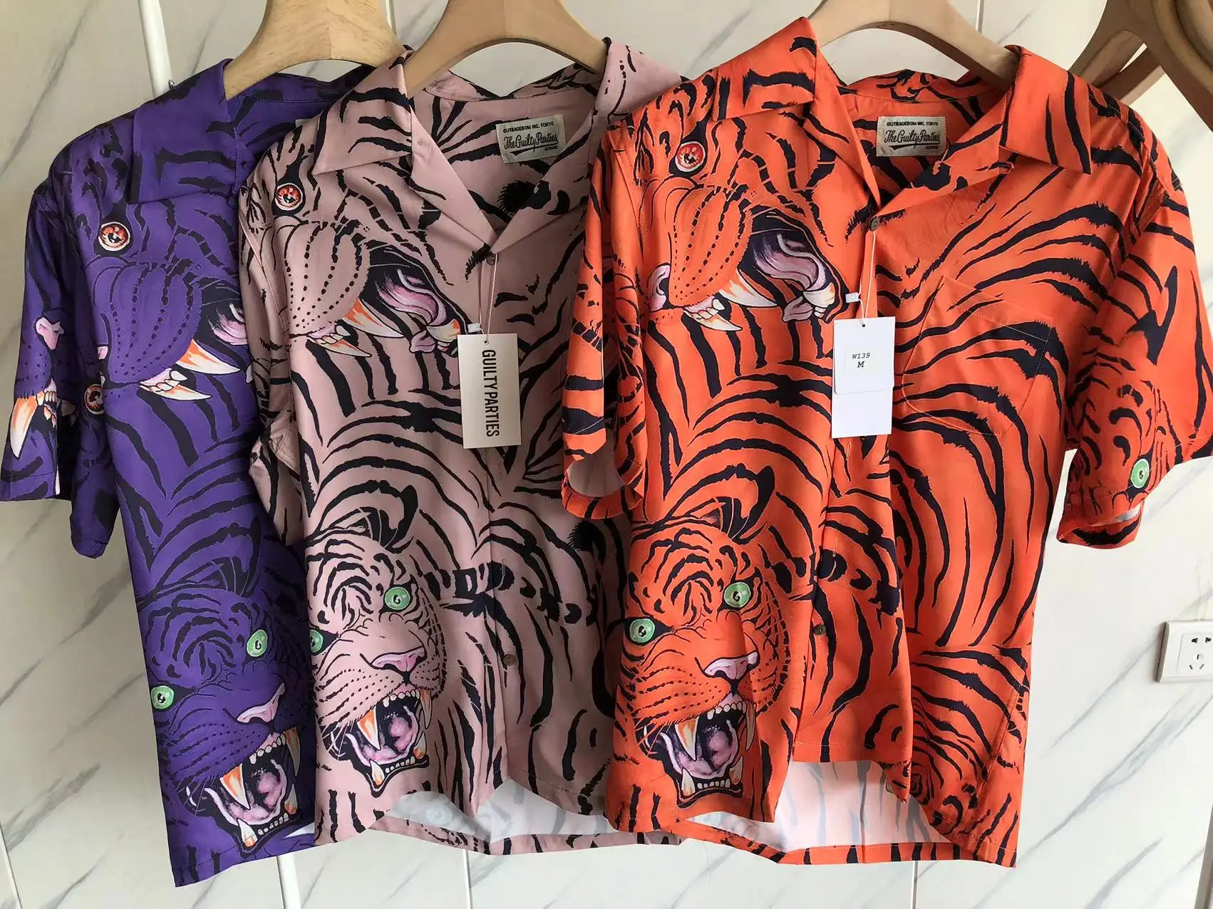 

23SS New Tiger Full Printing Wacko Maria Shirts Men Women Hawaii Beach Style Streetwear Lapel Shirt Techwear