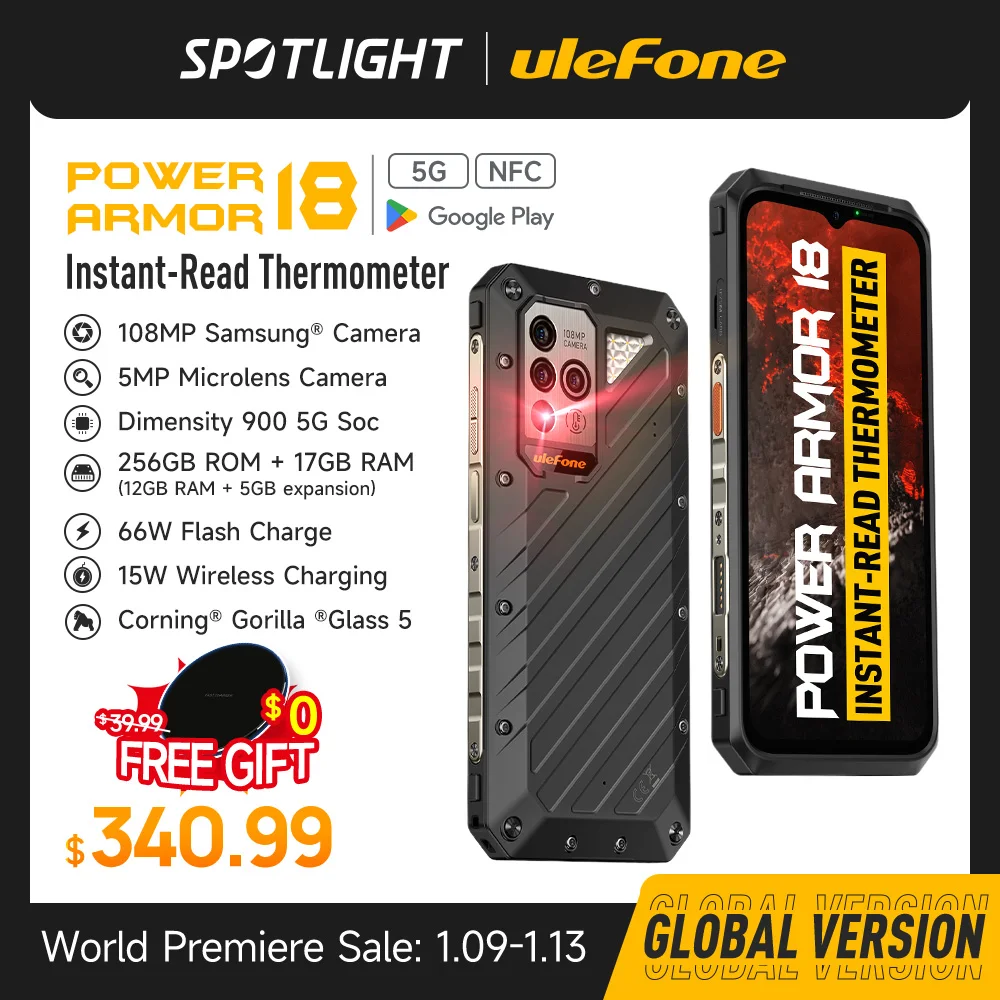  Ulefone Power Armor 18 5G  Rugged Phone 17GB RAM moblie phone 256GB ROM 108MP 66W 9600mAh Android 12 moblie phone Global version 