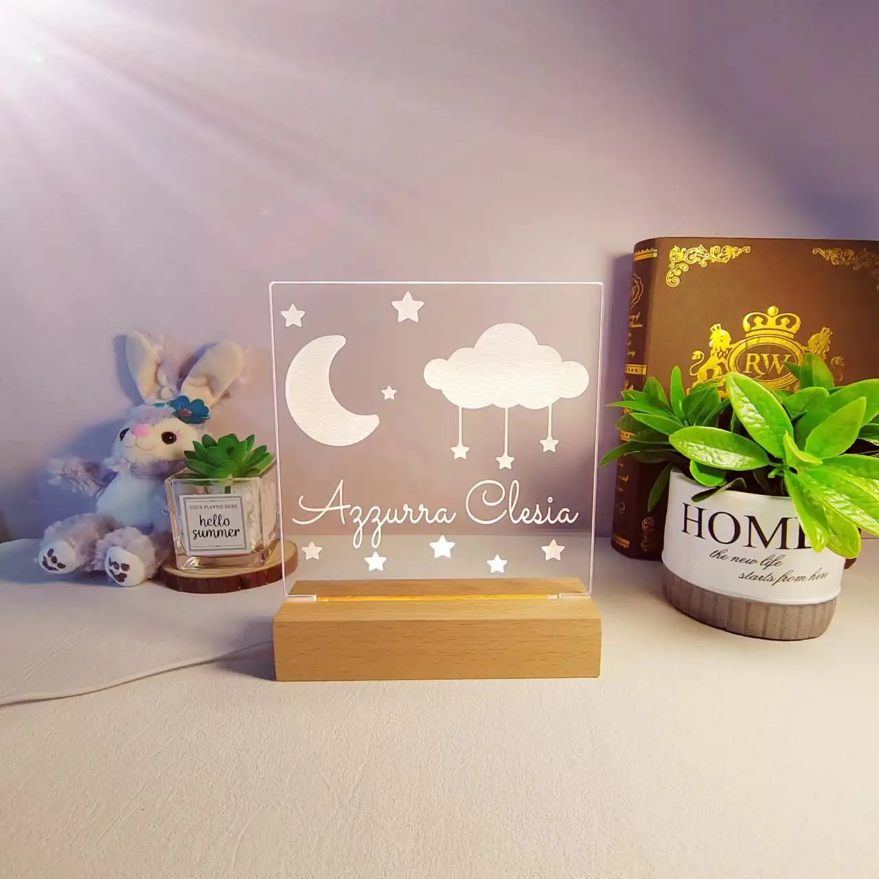 Продажа Настраиваемая Ночная лампа, Персонализированный Деревянный светильник с питанием от USB-украшение для дома светодиодный Светодиодная лампа...