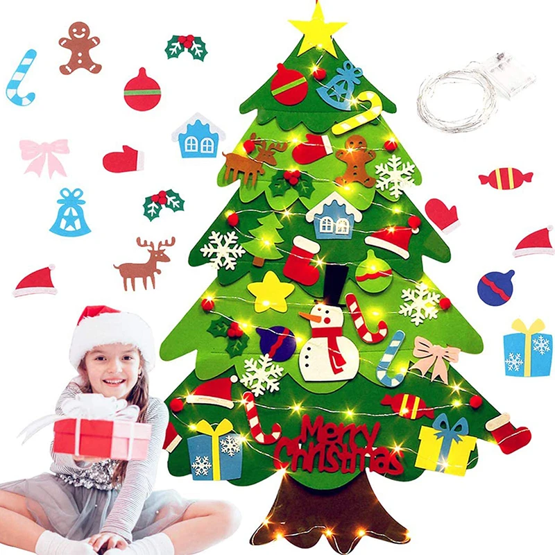 Kids DIY Felt Christmas Tree Baby Montessori Toy Merry Christmas Decorations For Home 2021 Cristmas Ornament Xmas Navidad Gifts