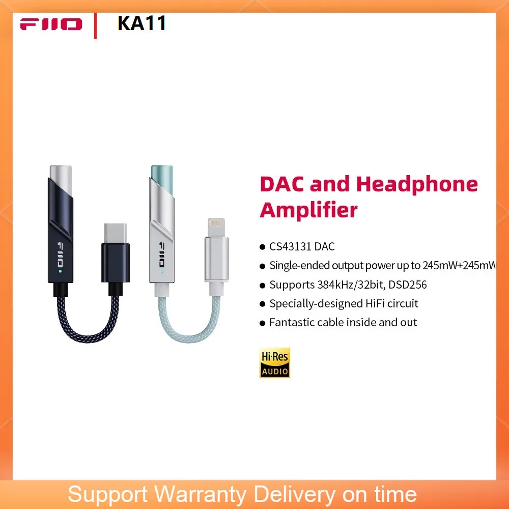 Фото FiiO JadeAudio KA11 USB ЦАП Усилитель для наушников Hi-Res Audio Type-C к адаптеру 3,5 мм USB-ключ DAD256 для Android/iOS Smsl №1