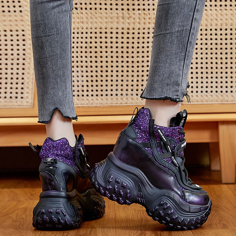 Массивные кроссовки из раскрытой кожи 12 см весенняя обувь ботильоны натуральной