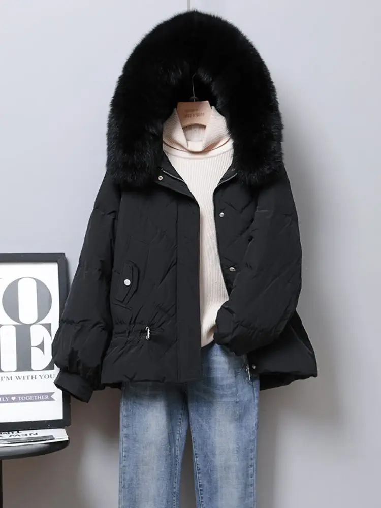 Women Down Jacket New Casual Style Fox Fur Collar White Duck Down Jackets Autumn Winter Warm Coats And Parkas Female Outwear