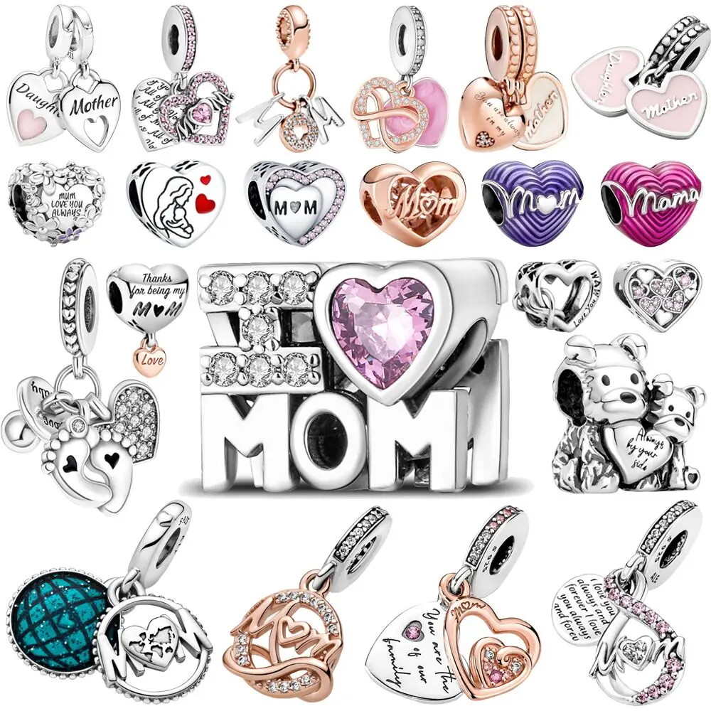 

New Mother's Day Mom Charm Bead Fit Silver 925 Original Bracelet DIY Dangle Charms For Mom Son Daughter Sister Family Heart Love