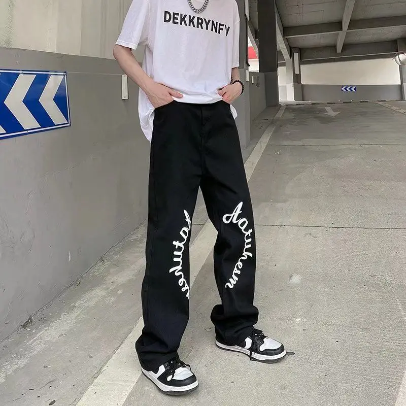 Men Jeans American Street Letter Print Jeans Men's Vibe High Street Pants Europe and America Hihop Jeans Ins Hot Sale Mens Jeans