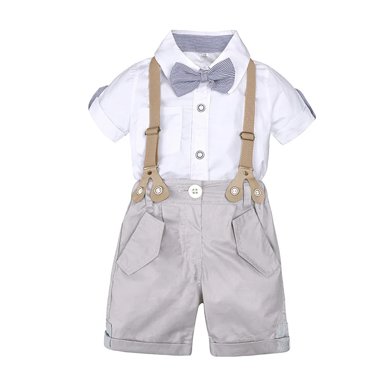 

Children's Summer Short Sleeve Boys' Set Children's Shirt Strap Pants Two Piece Set Little Boys Clothing New