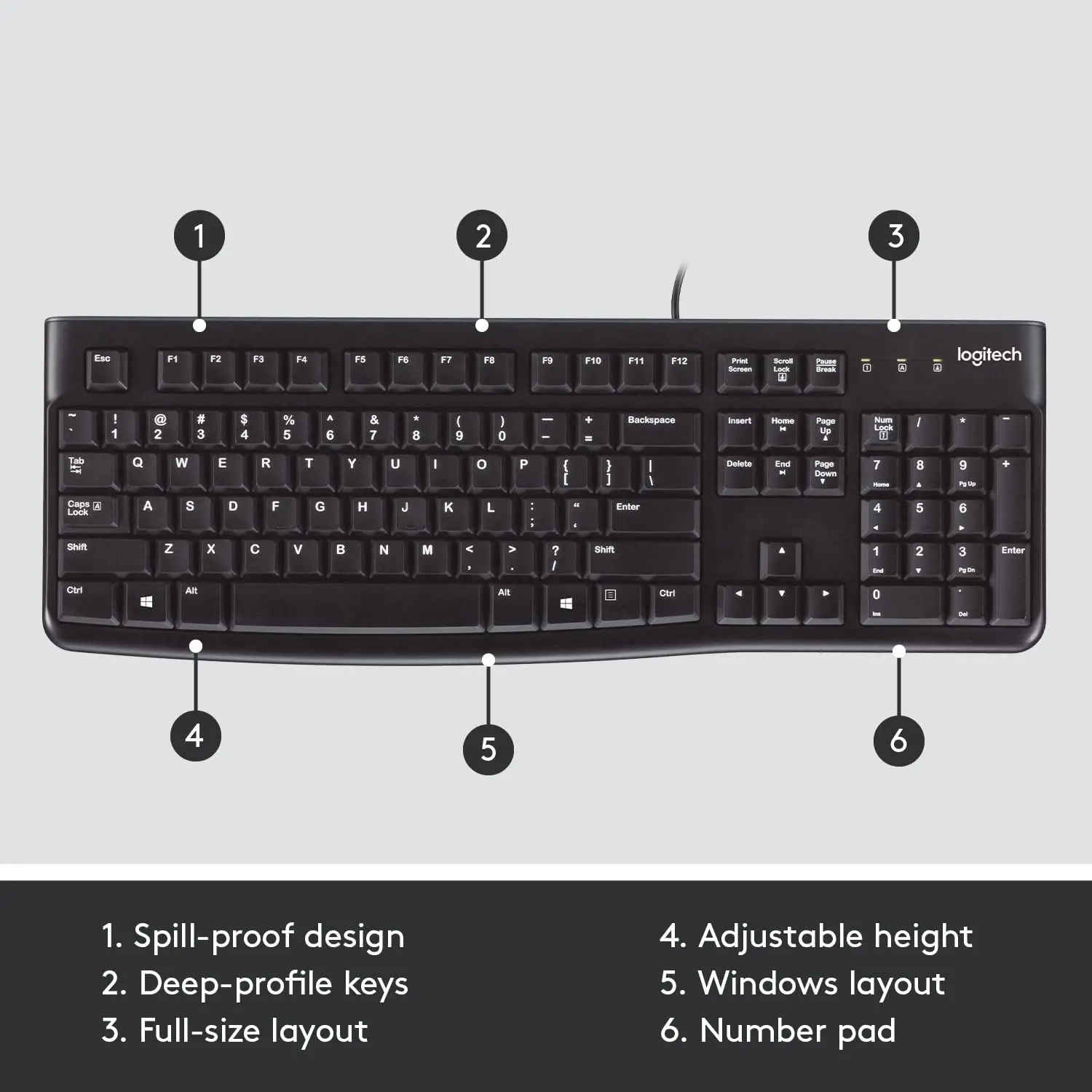 Проводная клавиатура Logitech MK120 для полноразмерной Клавиатуры Windows USB Plug-and-Play