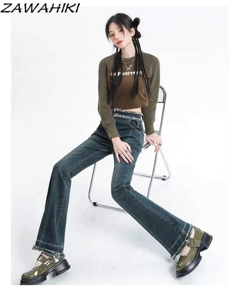 

Vintage Blue Jeans Woman Denim Pants High Waisted Pants Trousers Patchwork Jeans Women Spring Fashion Clothes Y2k Jeans