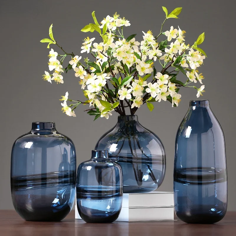 

Стеклянная ваза, творческая синяя гидропонная ваза для засушенных цветов, набор ВАЗ с орнаментом, украшение для дома