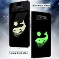 whale skull case for samsung s10 s9 s8 s7 s10e s20 ultra a51 a71 a50 a40 a20e a70 note 20 10 9 8 plus luminous glass cover