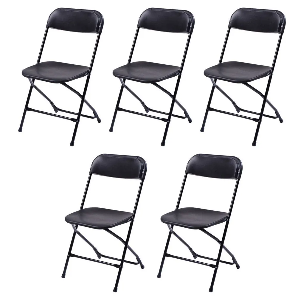 

5 Pcs Plastic Folding Chair Indoor Outdoor Portable Stackable Commercial Seat With Steel Frame 350lb. Capacity