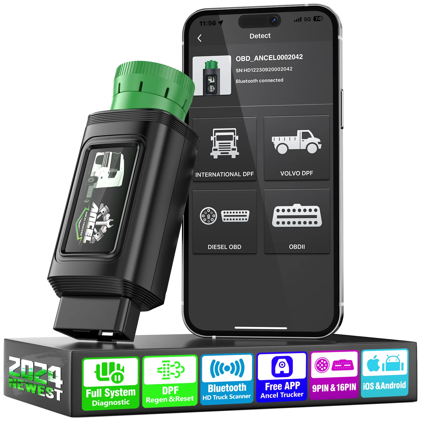 Фото ANCEL Trucker Series HD120 Bluetooth Heavy Duty Truck Scanner Сканер регенерации DPF для международного двигателя Volvo MaxxForce №1