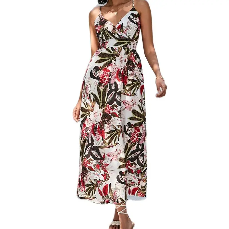 

Женское платье с цветочным принтом, свободное летнее пляжное платье на бретелях, 5 цветов