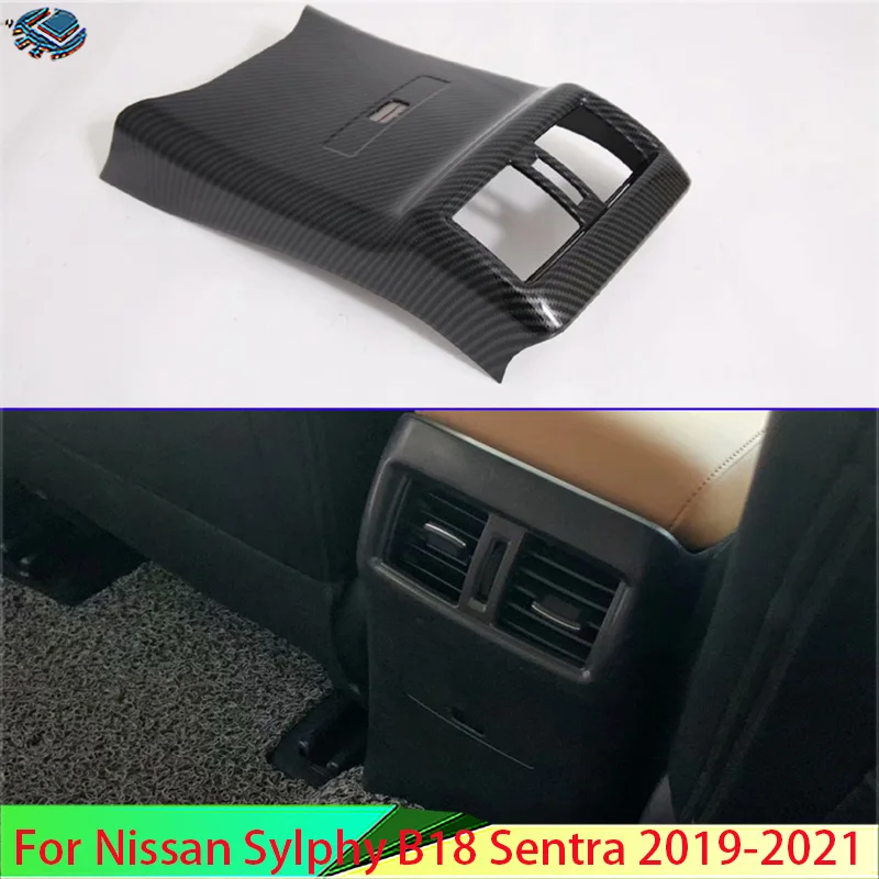 

For Nissan Sylphy B18 Sentra 2019 2020 2021 Car Accessories Carbon Fiber Style Plated Armrest Box Rear Air Vent Frame Trim Cover