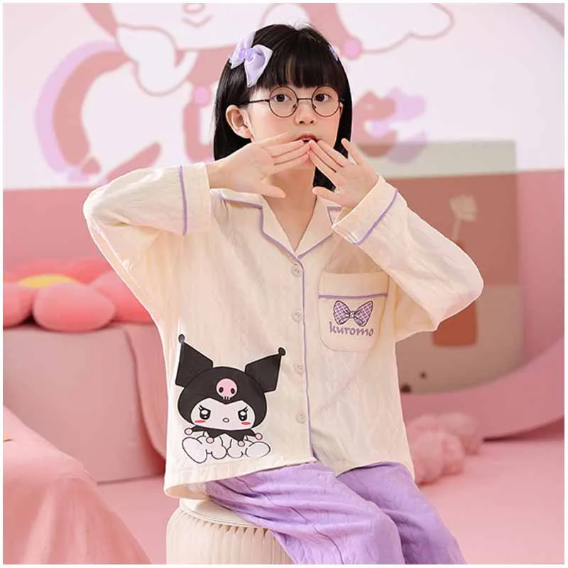 

Sanrioed Kuromi Cinnamoroll понравито HelloKittys аниме мультфильм дети весна осень Домашняя одежда с длинными рукавами брюки пижамы