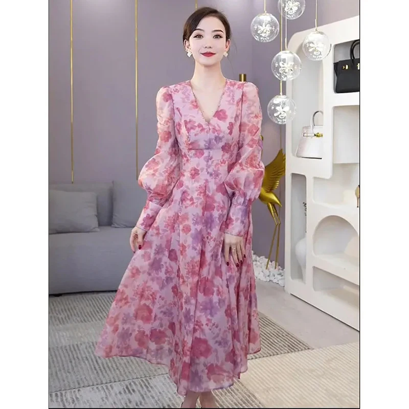 

French Elegant Dress Summer 2023 New Women Party Casual Evening Prom Vestidos Lady Fashion Spring Vintage Printed Robe Mujers