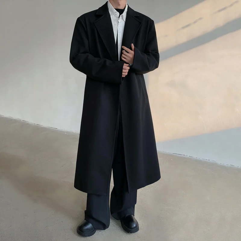 FEWQ свободное пальто без пуговиц средней длины мужская ветровка 2024 однотонный