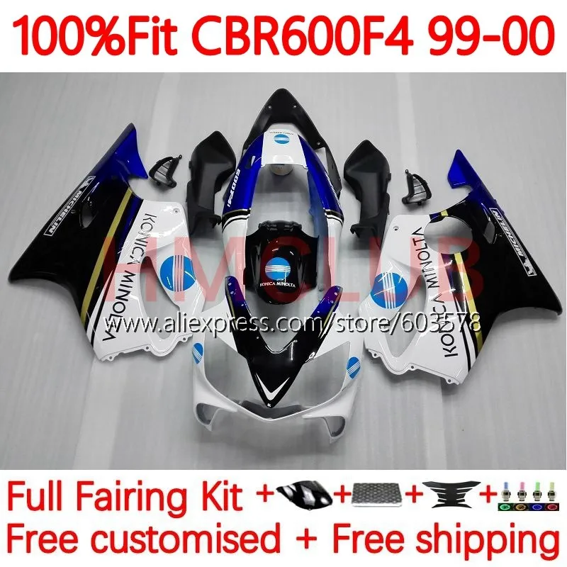 

OEM Корпус для HONDA CBR 600 F4 FS CC 600F4 600CC 600FS CBR600 F4 1999 2000 KONICA Blue CBR600F4 99 00 Инжекционный обтекатель 136No.85