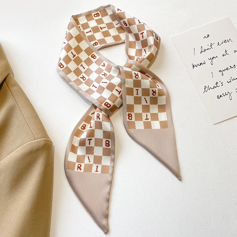 Женский шарф с мозаичным мультяшным рисунком маленький шелковый повязка для
