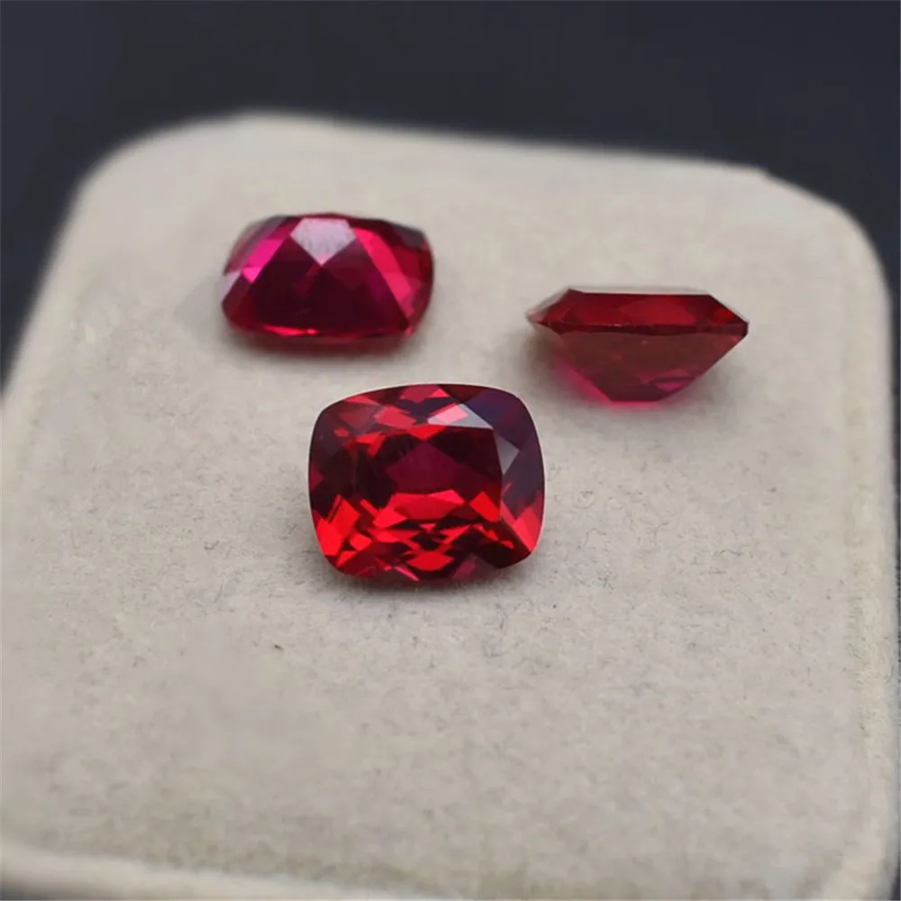 

High Quality Blood-red Ruby Rectangle Faceted Gemstone Cushion Cut Ruby Gem Mohs Hardness 9 Grade AAA Cutting Ruby RB032