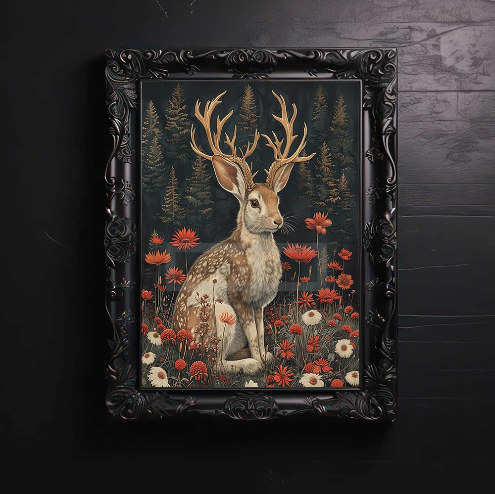 Винтажный постер с цветами и животными на холсте