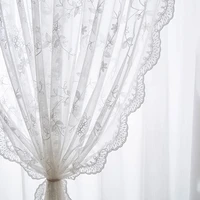 white lace tulle curtain window for living room korean style floral sheer voile curtains for bedroom drapes wedding decoration