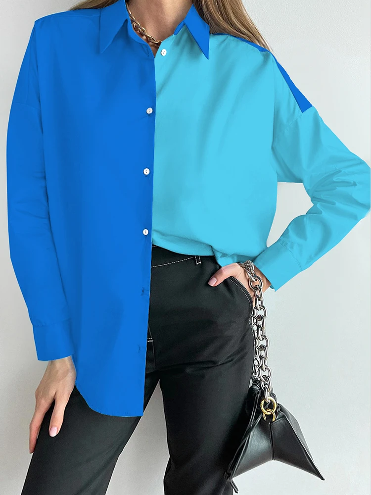 

Women Patchwork Shirt Basic Blouses Top Spring Autumn Casual Long Sleeve White Shirts Top 2022 Ladies Elegant Lapel Loose Blouse