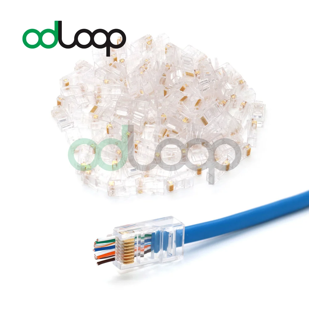 

ODLOOP Cat6 Pass Through Connectors RJ45 Ends RJ45 Modular Plugs for Solid or Stranded UTP Network Cable 100-Pack
