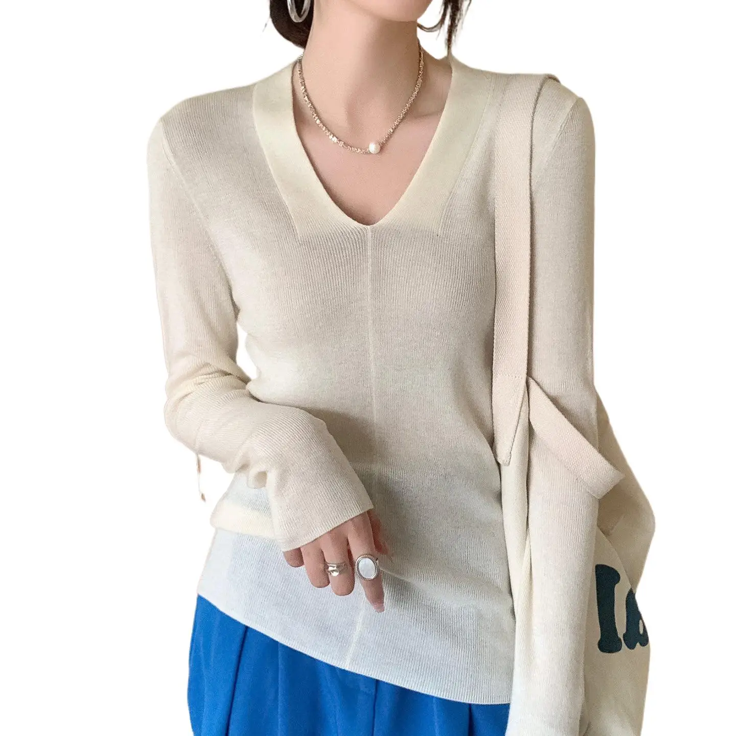 

Женские Свитера Осень Зима Новинка приталенный Шерстяной Вязаный топ с V-образным вырезом 08