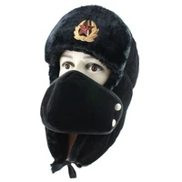 winter hats warm caps trooper earflap russian hat fur snow soviet army military badge