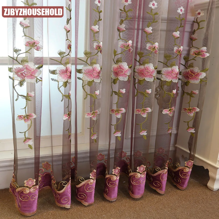 Фиолетовые пионы вышитые флокирующие кружева оконные экраны вуаль европейские