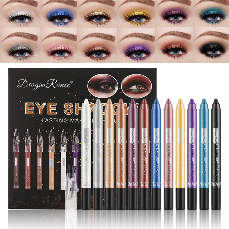 12pcs/set Durable Sweatproof Eyeliner Pencil Eye Shadow Pencil Kit Lasting Eye Liner Pencil Pigment Waterproof Eye Makeup Tools