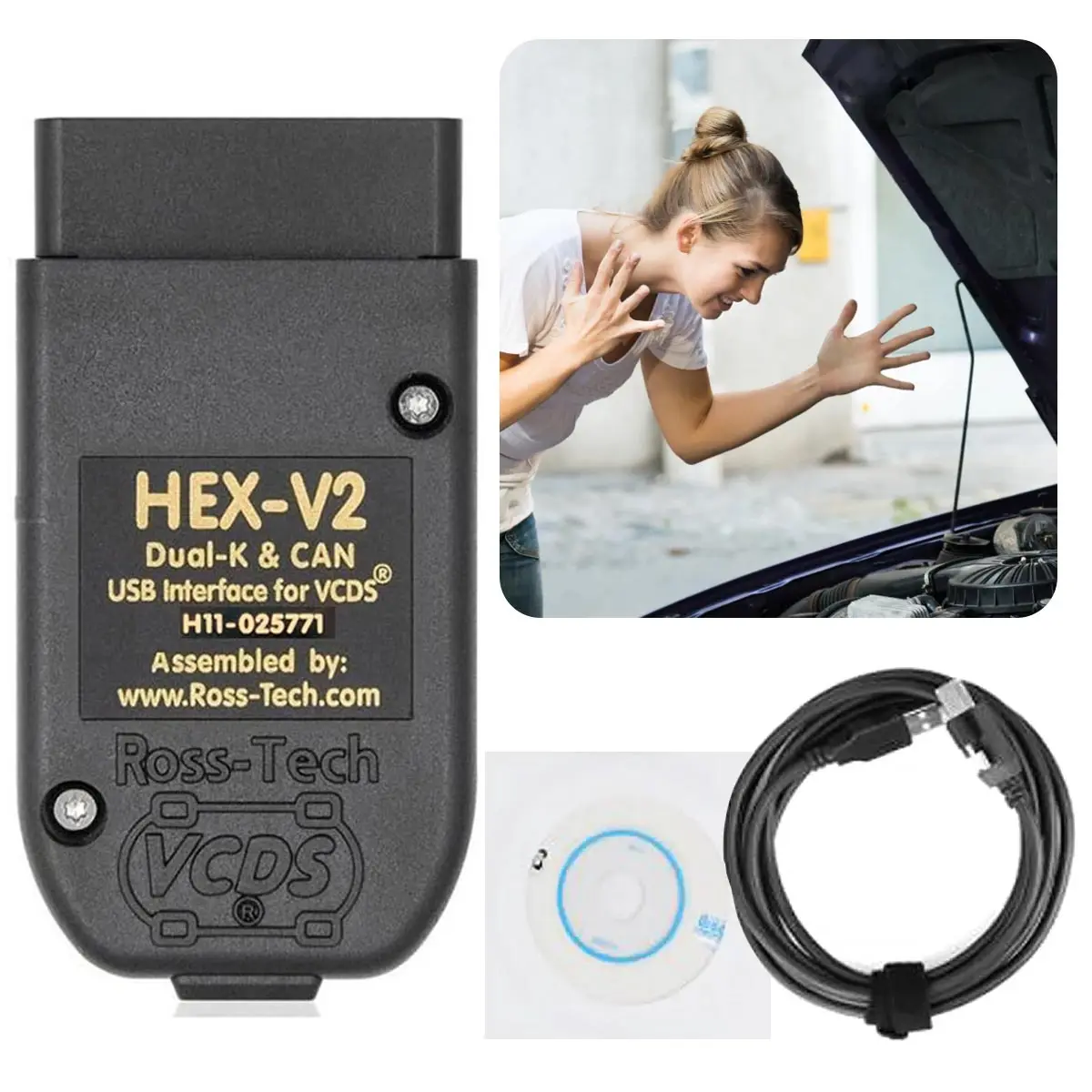 Новинка 2023 года, OBD2 сканер VAG COM 23.3.1, VCDS HEX V2, USB интерфейс для VW AUDI Skoda Seat, неограниченные Вин-лаки/Английский Atmega162